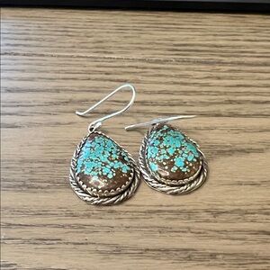 Number 8 Turquoise Hook Earrings Sterling Silver